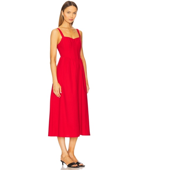 NEW ASTR The Label RED Sweetheart CORSET Linen A-LINE Midi DRESS XS - Picture 9 of 16